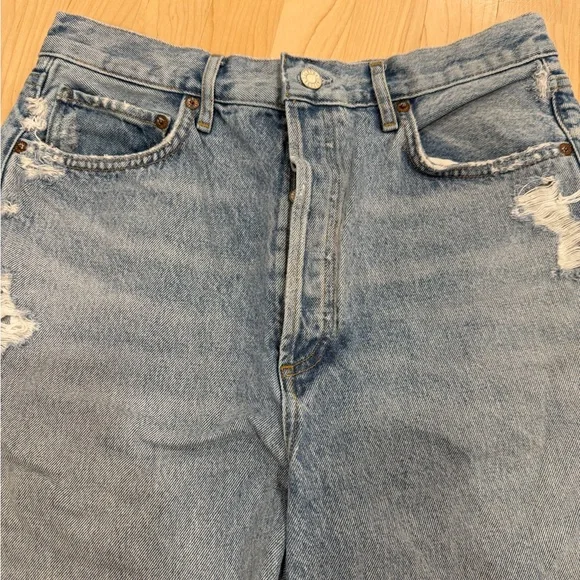 Agolde Light Blue Distressed Stella Denim Shorts - Picture 2 of 5